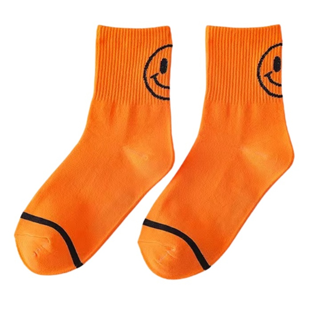 New orange smiley mid tube socks
